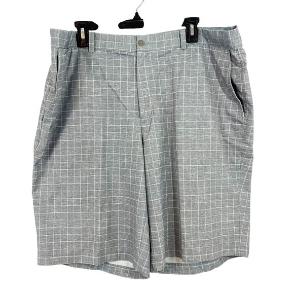 Nike Golf Gray & White Grid Plaid Performance Flat Front Shorts - Size 40 - Picture 1 of 7